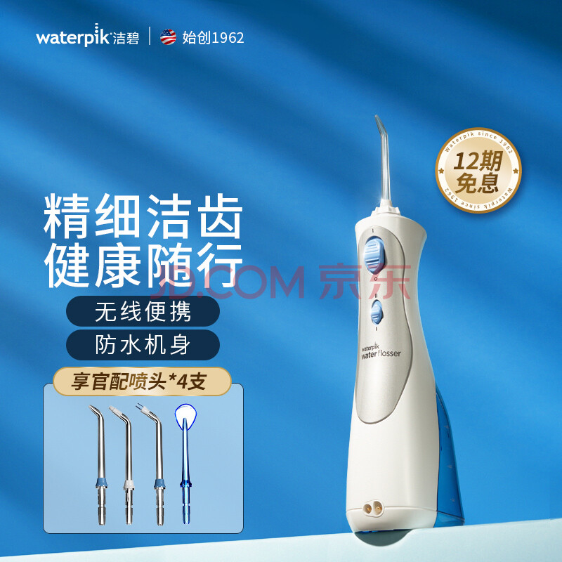 洁碧 Waterpik 冲牙器 水牙线 洗牙器 洁牙机非电动牙刷便携手持式蓝白款wp 450ec