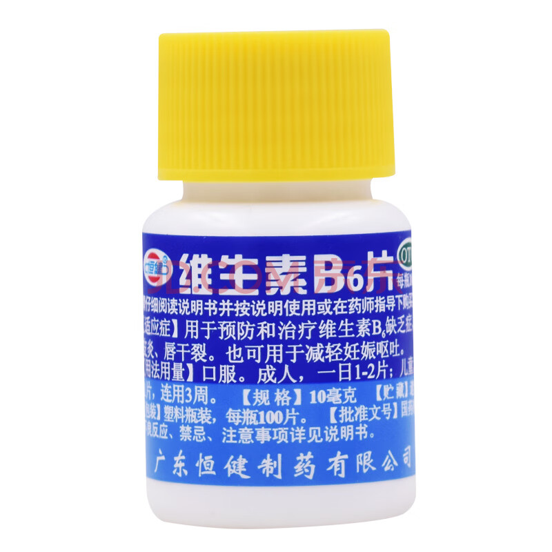 恒健 维生素b6片100片脂溢性皮炎嘴唇干裂补充维生素营养不良呕吐 10