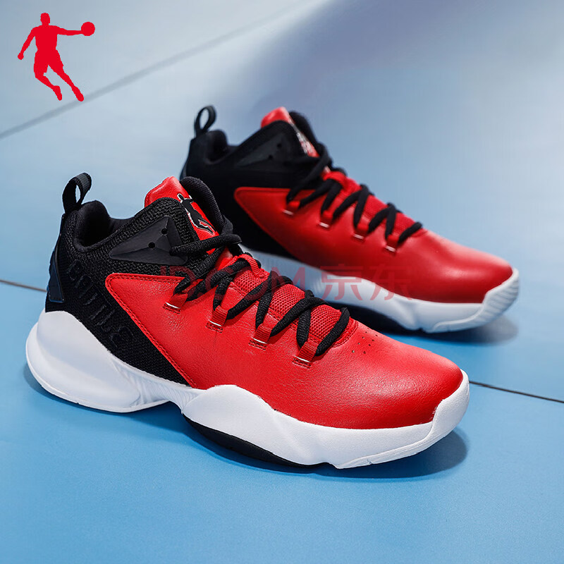 乔丹男鞋篮球鞋官方2021秋季新款皮面耐磨减震比赛运动鞋 极光红/黑色