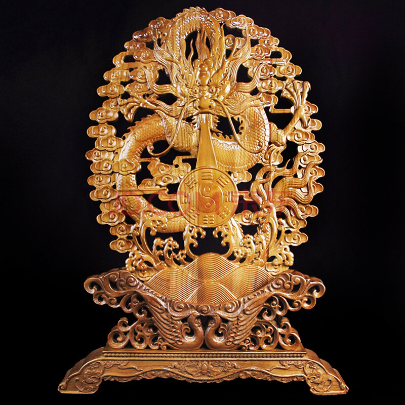 兴润阁 桃木龙挂件摆件木雕八卦镜龙家居挂饰桃木雕刻龙实木摆饰挂件