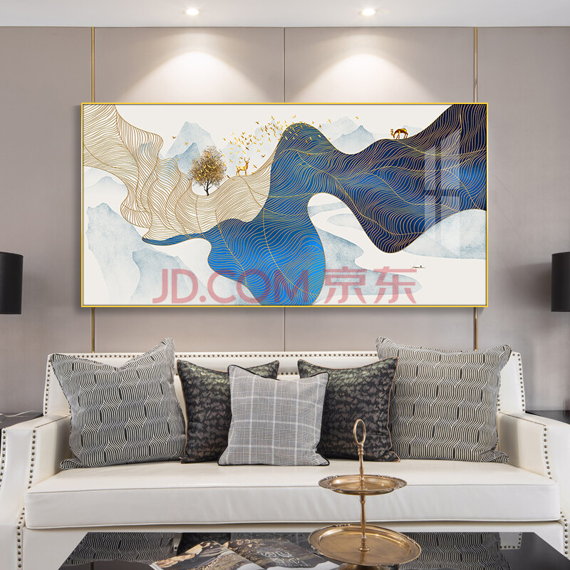 现代简约发财鹿壁画招财风水山水挂画设计师软装酒店会所工程定制壁画