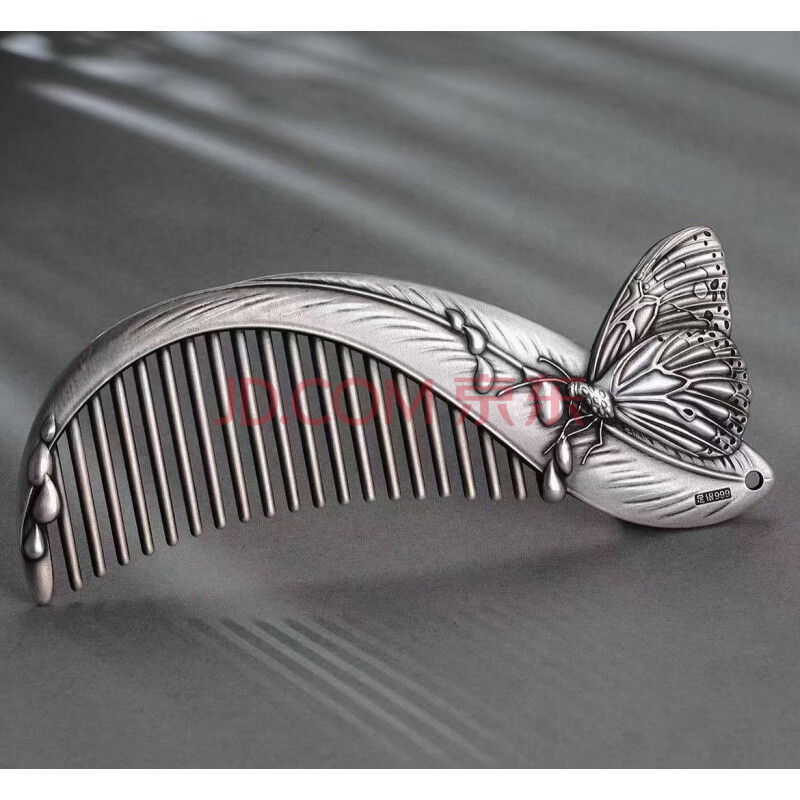 纯银蝴蝶梳子 艺徒银饰2021夏季新文艺范梦蝶银梳子手工银饰s999足银