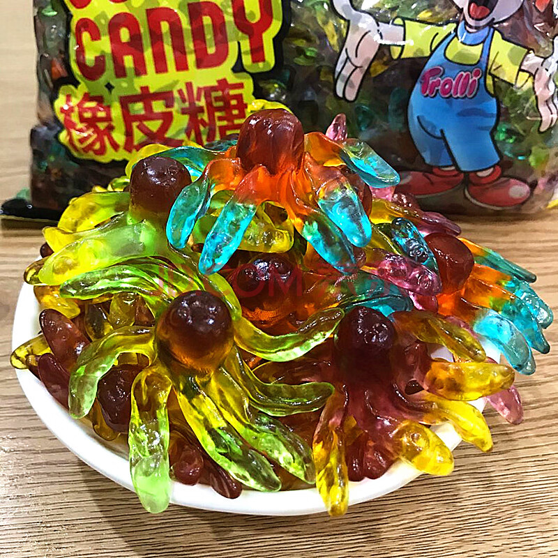 口力章鱼橡皮糖散装5斤彩色八爪鱼水果软糖休闲零食糖果 散装1斤