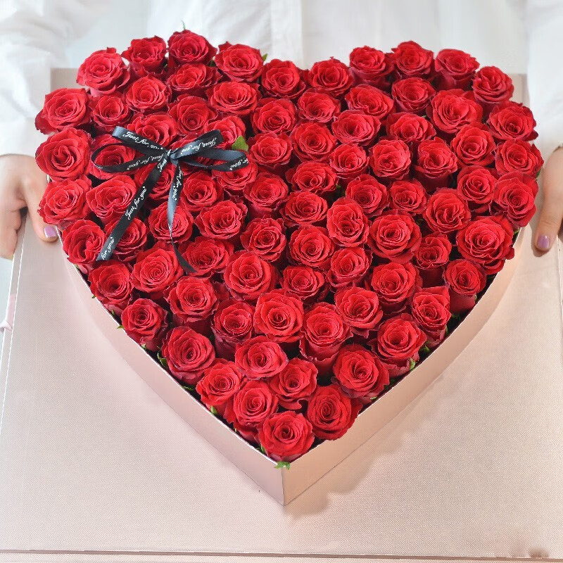 岚黛 七夕情人节礼物鲜花同城配送99朵红玫瑰亚克力礼盒生日礼物告白
