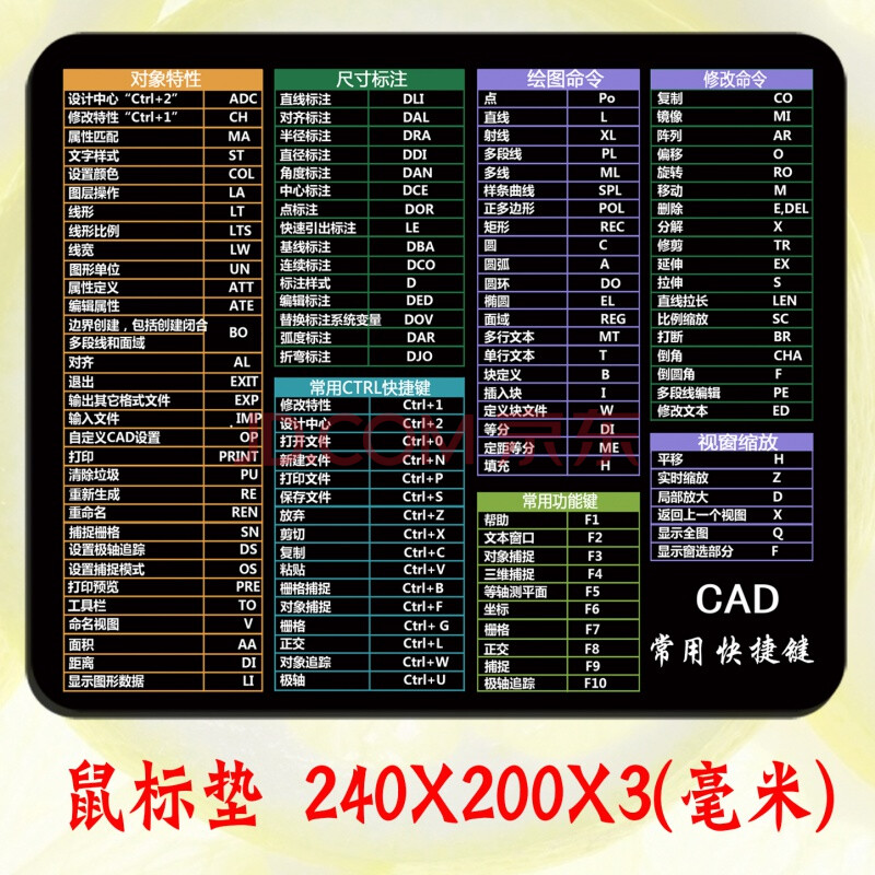 cad快捷鍵鼠標墊 常用cad快捷鍵鼠標墊cad命令大全表格大號桌墊辦公