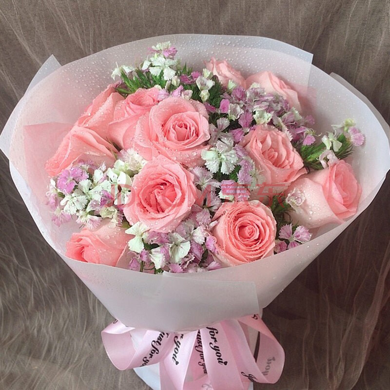花景澜 七夕节玫瑰花鲜花束粉玫瑰康乃馨鲜花生日花订花鲜花速递送花