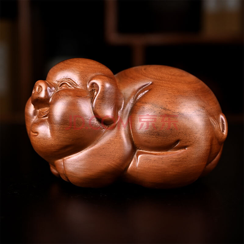 星雨阁黑檀实木雕猪摆件十二生肖富贵猪一对可爱木猪