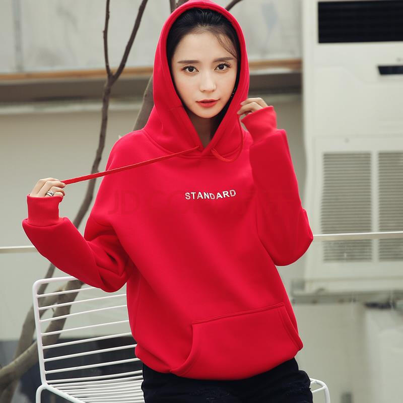 2019秋春加绒连帽卫衣女宽松大码韩版学生休闲长袖外