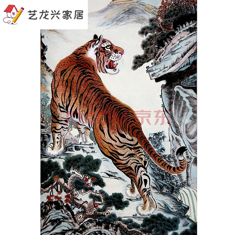 老虎海报上山虎下山虎挂画图收藏画壁画装饰画动物墙贴画 01 竖版图