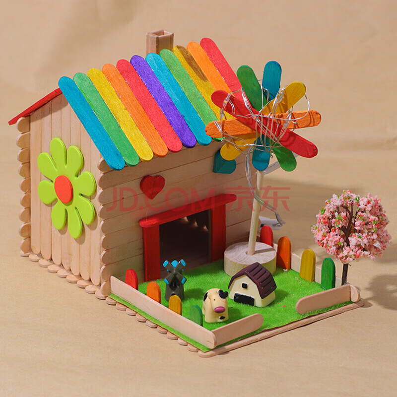 儿童手工制作建筑木屋 儿童手工diy小木屋制作房子建筑模型玩具幼儿园