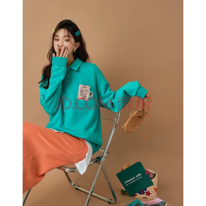 othermix糖果色少女卫衣女2021年早秋季新款宽松学院风长袖厚上衣