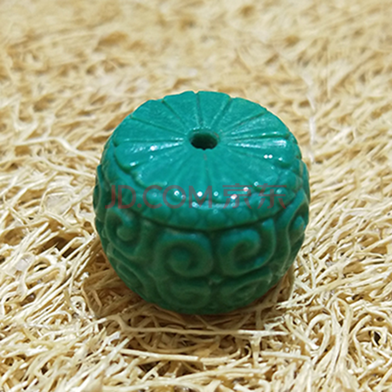 玫之尔天然雕刻回纹玉化料绿松石鼓珠