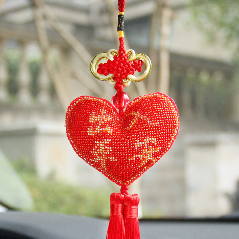 饰品出入平安一路顺风纯手工十字绣成品爱心珠绣男女情侣挂饰保平安符