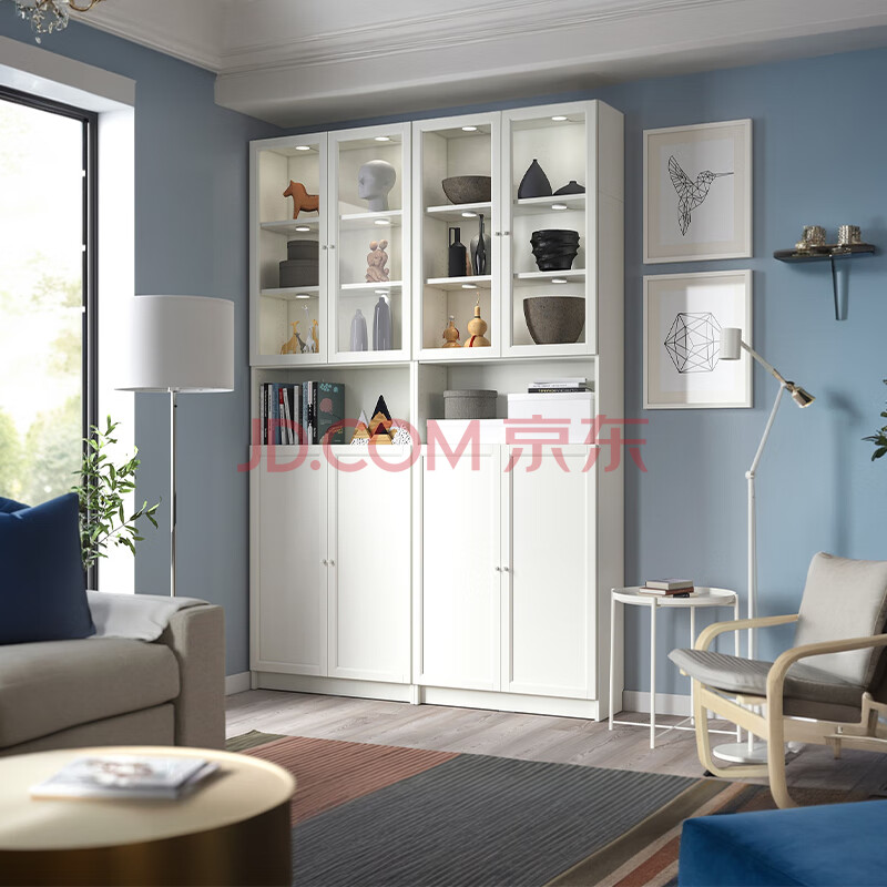宜家(IKEA)BILLY毕利玻璃门书柜带门落地收纳客厅置物柜储物柜书架 【加高款】4门白色160x237cm【图片 价格 品牌 报价】-京东