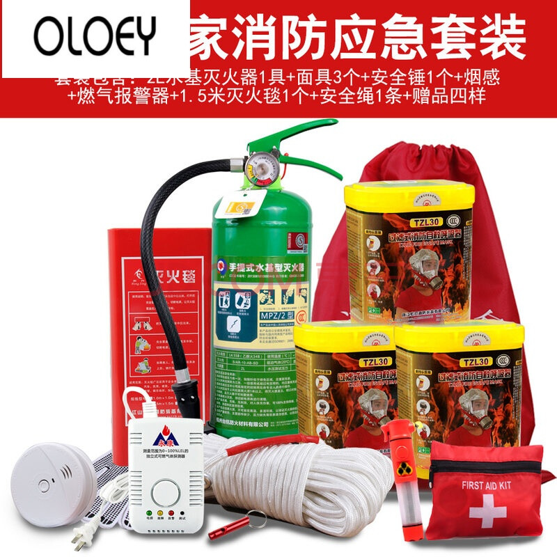 五金工具 劳防用品 oloey 家用消防器材套装2l水基灭火器火警逃生器材