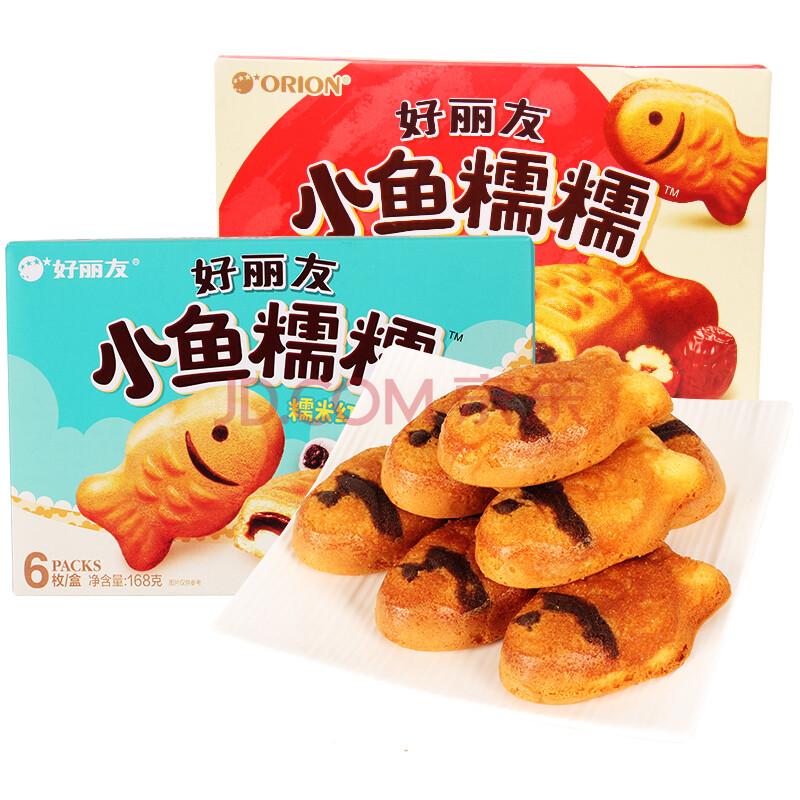 好丽友小鱼糯糯鱼形蛋糕168g*2盒糯米红豆味夹心早餐小糕点零食品 【6