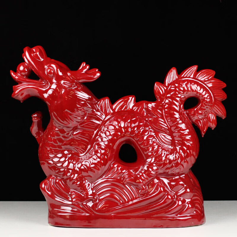 龙摆件赫博十二生肖陶瓷龙风水工艺品礼品家居装饰品唐三彩龙 特大号