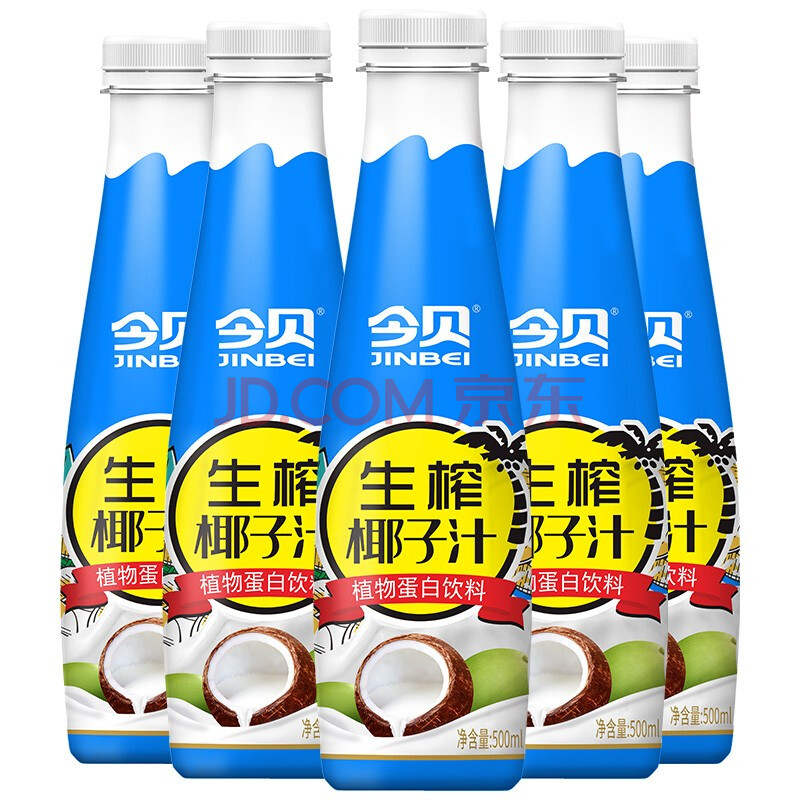 今贝 椰汁植物蛋白质饮料 新鲜椰子汁香浓清甜 大瓶整箱装500ml*5瓶