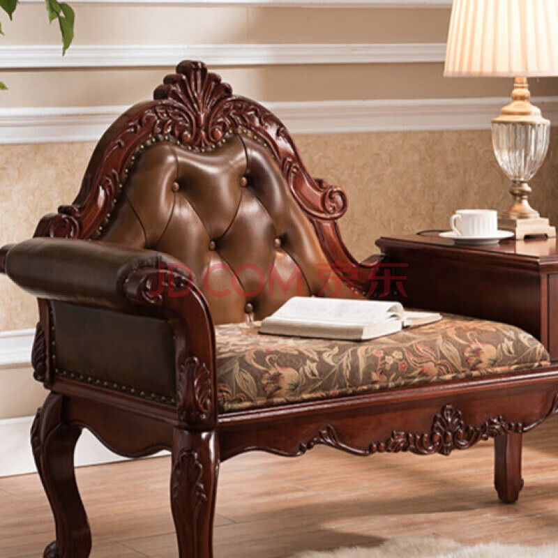 维森家具美式贵妃椅实木贵妃躺椅真皮贵妃榻客厅电话椅美人椅小型欧式