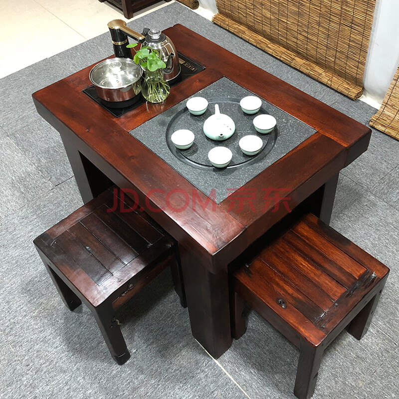 老船木茶桌椅组合办公室用阳台客厅家用小茶台烧水壶一体实木小型 90