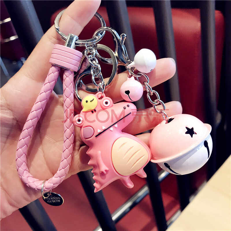 情侣钥匙链一对可爱锁匙扣挂件铃铛包挂饰 粉色滴胶鳄鱼a 粉绳 粉白