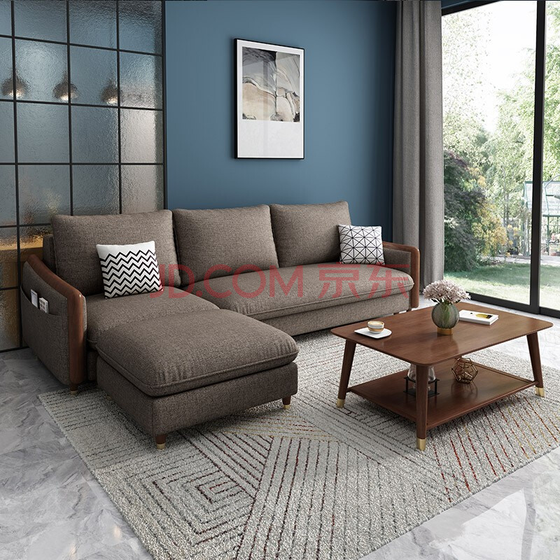 沙发 布艺实木沙发组合 北欧现代简约小户型转角沙发 客厅铜木家具afl