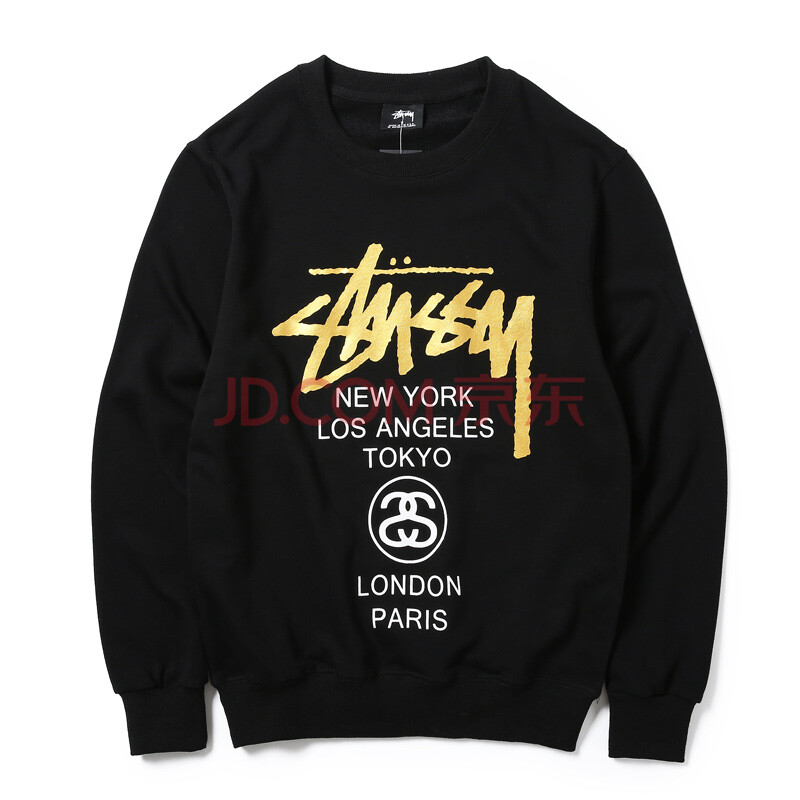 stussy斯图西纯棉爆款潮牌套头男女春秋新款烫金圆领世界巡游卫衣长袖