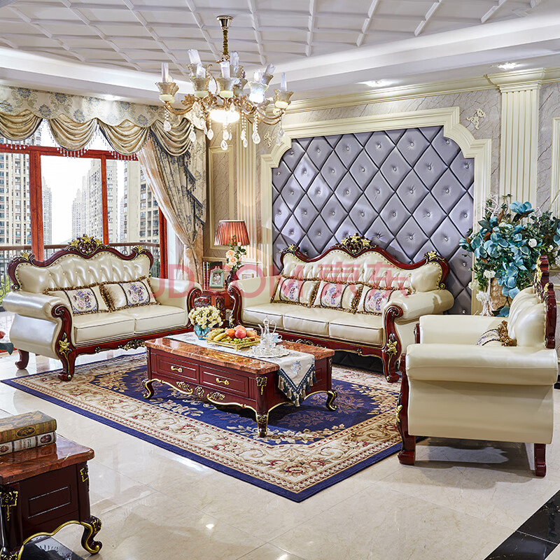 欧式皮沙发全实木美式沙发客厅整装组合别墅家具轻奢皮艺沙发现代简约