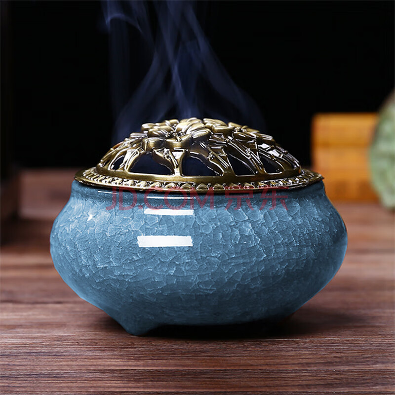 foojo 陶瓷熏香炉 居室装饰摆件香薰炉 沉香檀香炉 蓝色冰裂纹