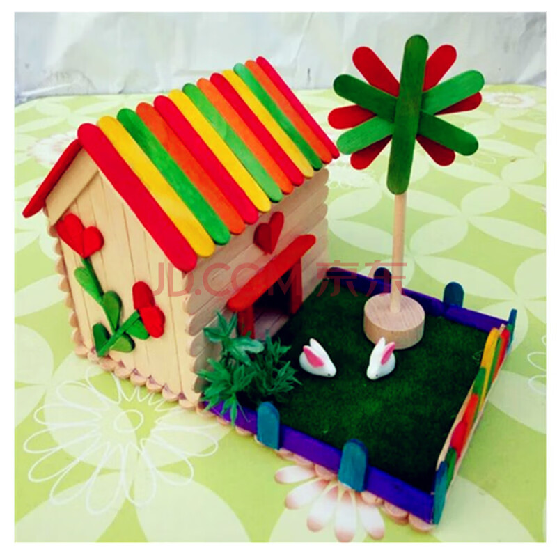 雪糕棒diy手工制作 儿童 模型小屋材料包 幼儿园猪装饰 小白兔的新