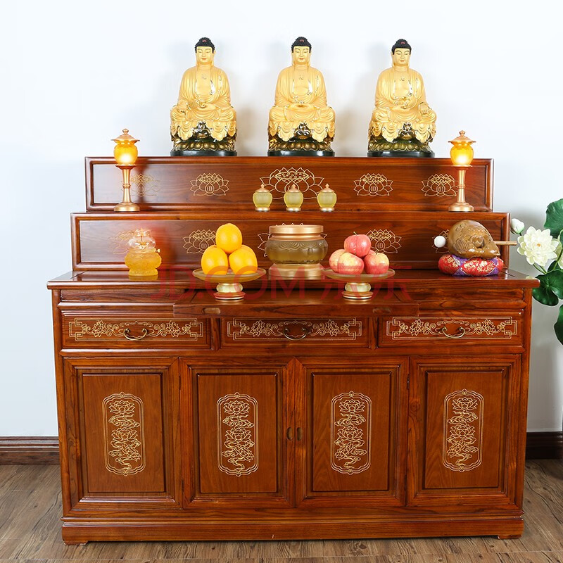 梵泽福108-216藏式描金密宗供桌供台家用 樟木实木三层神台佛柜佛桌
