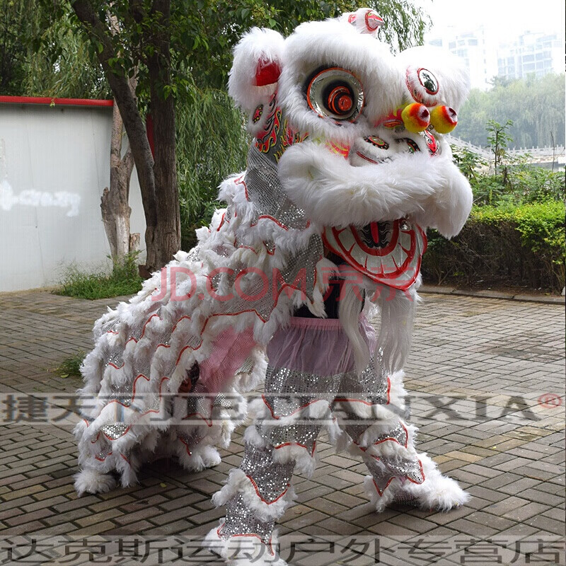 舞狮道具整套成人双人醒狮南狮新品舞狮头全套表演服装灯光狮 白色