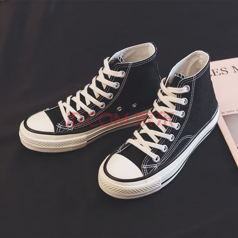 高帮帆布鞋女学生新款潮韩版百搭原宿风板鞋布鞋小白鞋女 升级款-黑色