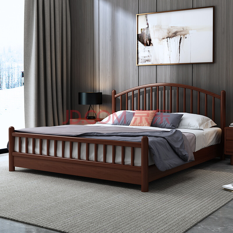 依宸依恋 床 实木床 北欧床现代简约主卧大床双人婚床卧室家具 胡桃色
