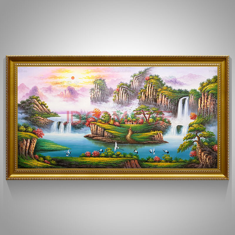 纯手绘油画客厅山水画聚宝盆办公室风水挂画新家入宅招财好寓意壁画