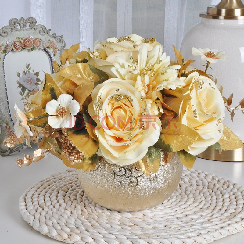 餐桌花绢花仿真花塑料花仿真花摆件高仿真仿欧式假花玫瑰装饰花插花