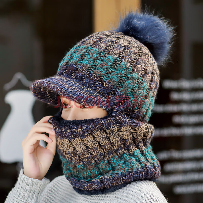 帽子女秋冬天冬季韩版百搭骑车加厚加绒针织毛线帽鸭舌套头帽 藏青色