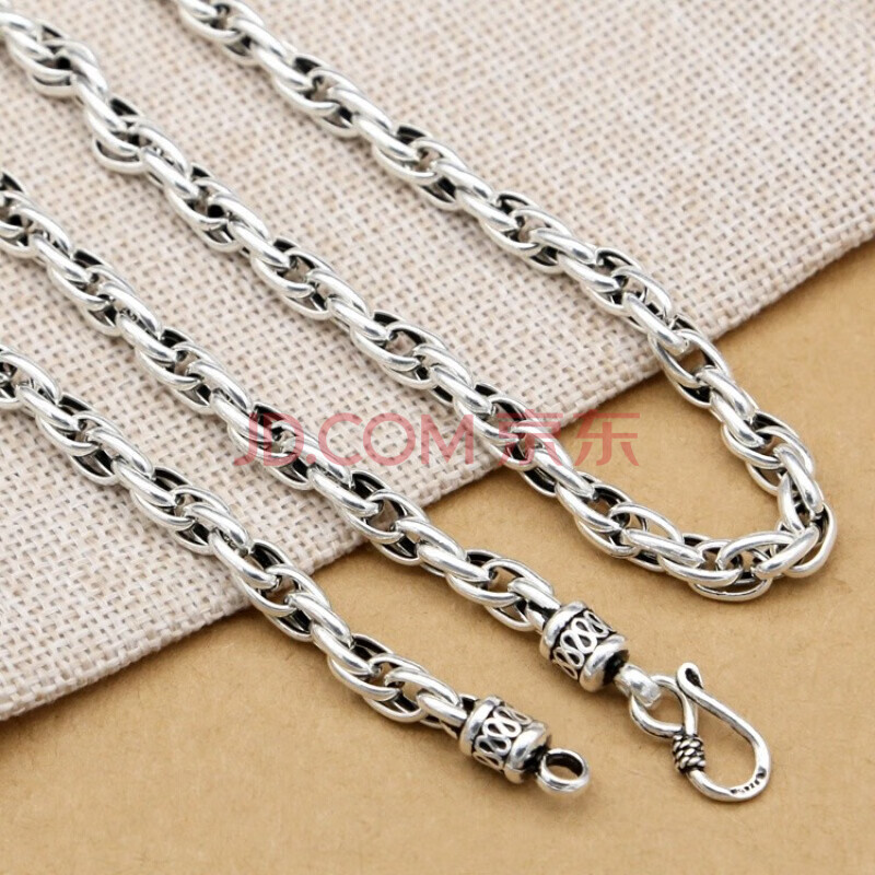 乐凤祥 纯银项链男款 时尚 复古麻绳银链 明星同款火锅英雄陈坤同款