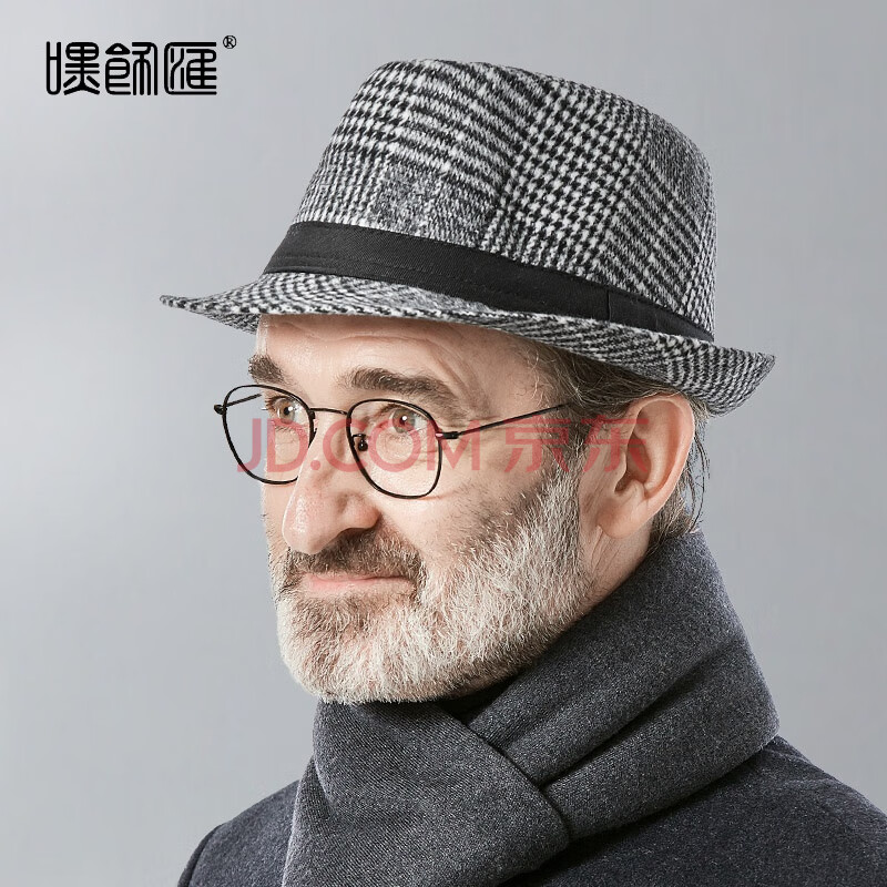 春秋男士礼帽中老年人帽子英伦格纹爸爸绅士帽秋冬老人爷爷老头帽