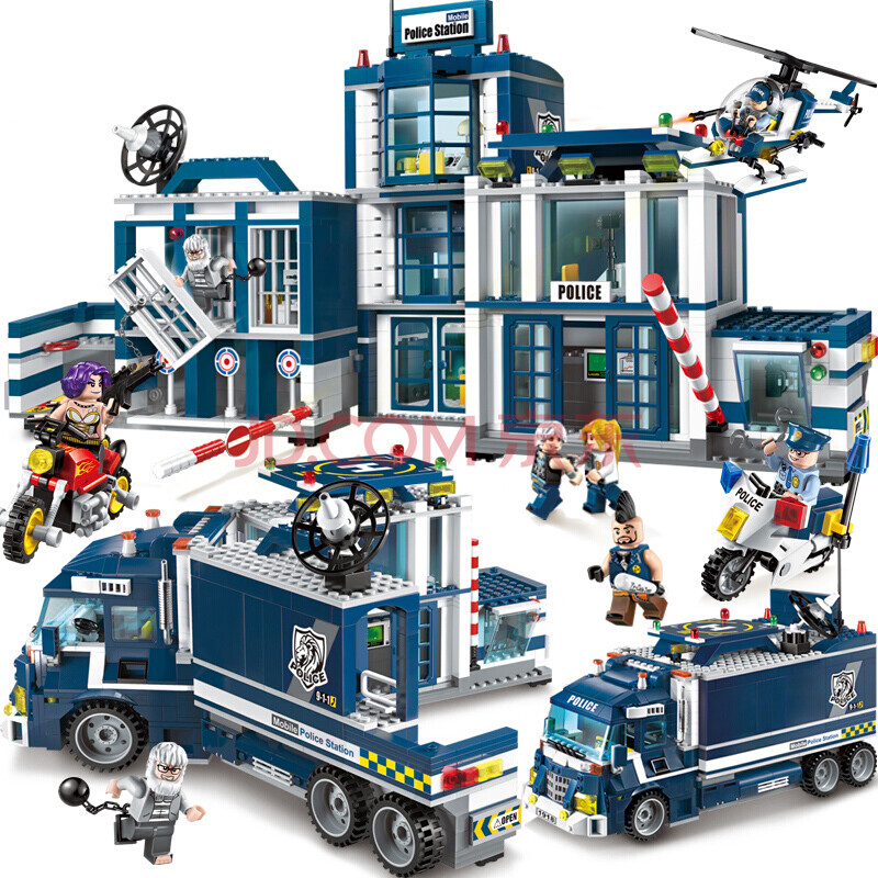 警察立体拼装模型兼容乐高积木救援特警男孩玩具 移动警署(直变警局)