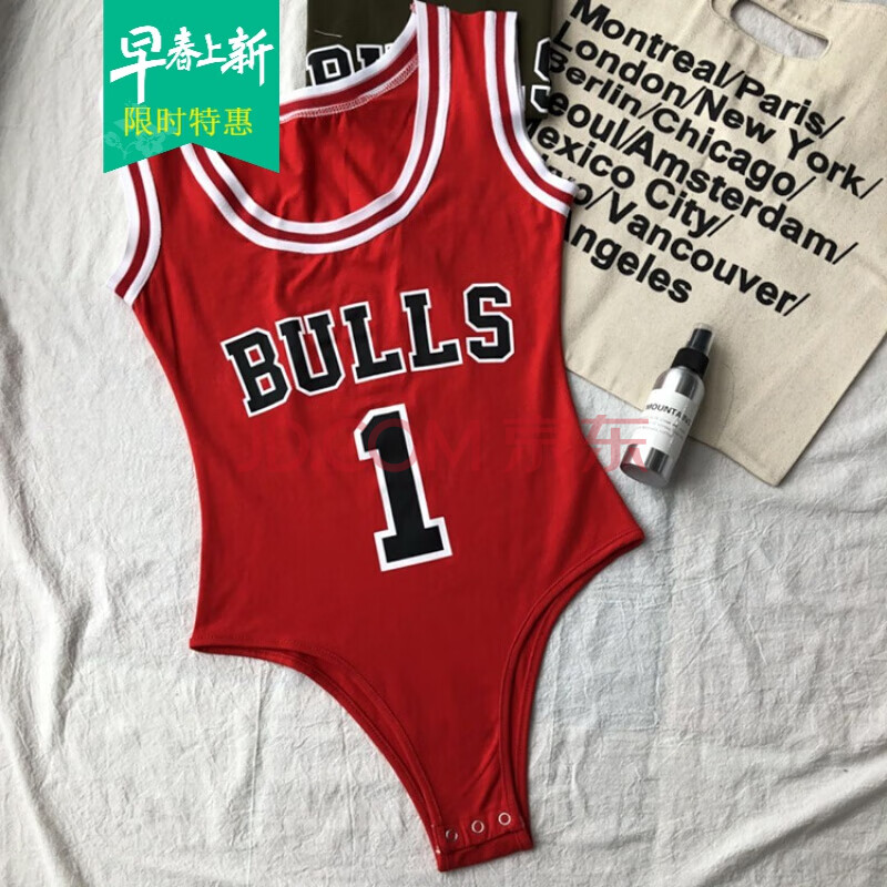 欧美1号字母红色篮球服背心球衣无袖棒球t恤运动弹力三角连体衣女 大