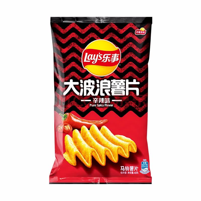 大波浪薯片 铁板鱿鱼味/香烤鸡翅味 40g 百事食品 大波浪辛辣味40g