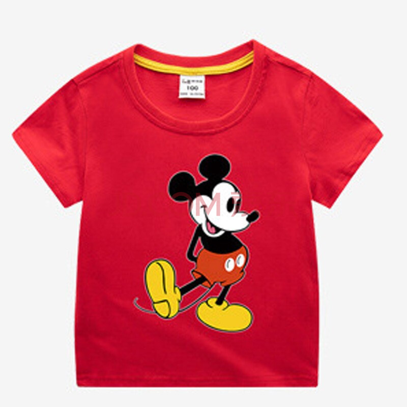 男女儿童短袖t恤女童中小童装宝宝半袖洋气米奇卡通印花上衣 红 130