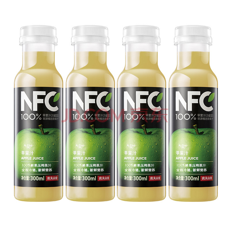                     农夫山泉 NFC果汁（冷藏型）100%鲜榨苹果汁 300ml*4瓶                