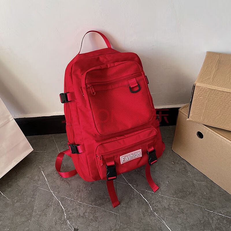 书包男韩版女高中大学生百搭大容量旅行包新款双肩包背包nb078 大红色