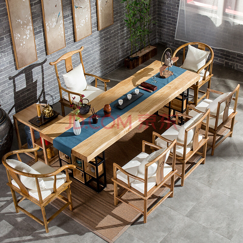 固匠新中式实木大板茶台功夫茶桌椅组合简茶桌老板办公桌实木茶桌 主