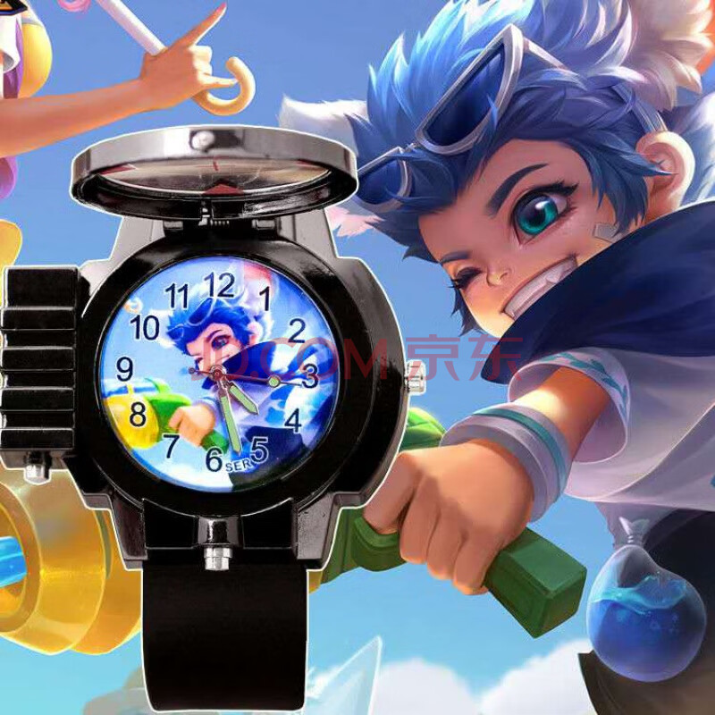 男童动漫儿童手表男女激光王者荣耀小学生名侦探柯蓝电子石英表天才小