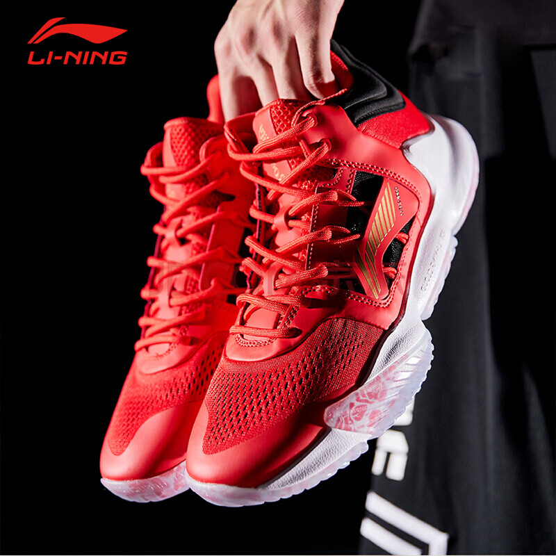 李宁篮球鞋男暴风3代cj麦科勒姆玫瑰之城减震透气运动鞋 焰红色/标准
