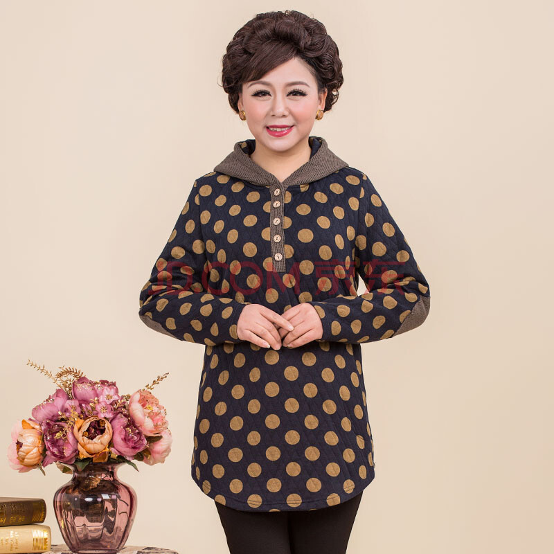 2015春装新款中老年女装休闲妈妈装上衣中年外套老年波点奶奶装 黑色