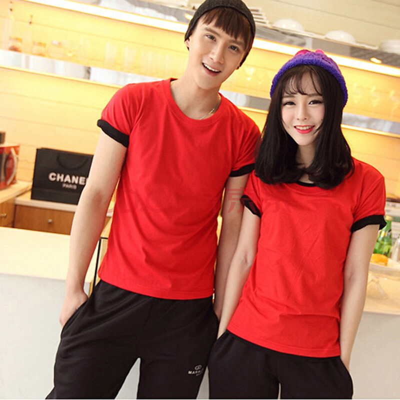 2015春夏新款韩版男女糖果色班服百搭圆领短袖情侣t恤 红色 男xxxl